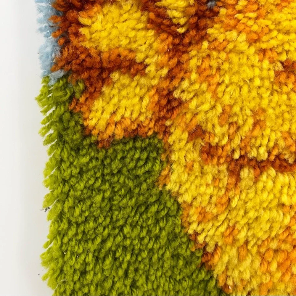 Vintage 80s Latch-Hook Yarn Tapestry Sesame Street big bird yellow green grass